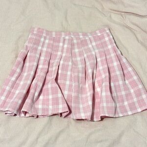 Light pink plaid pleated mini skirt